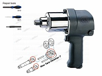 пневмогайковерт 1/2", 881 нм, в комплекте 3 торцевые головки kingtony p33411-050b