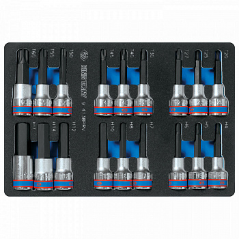 Набор торцевых насадок 1/2"", TORX, HEX, L = 80 мм, ложемент, 18 предметов